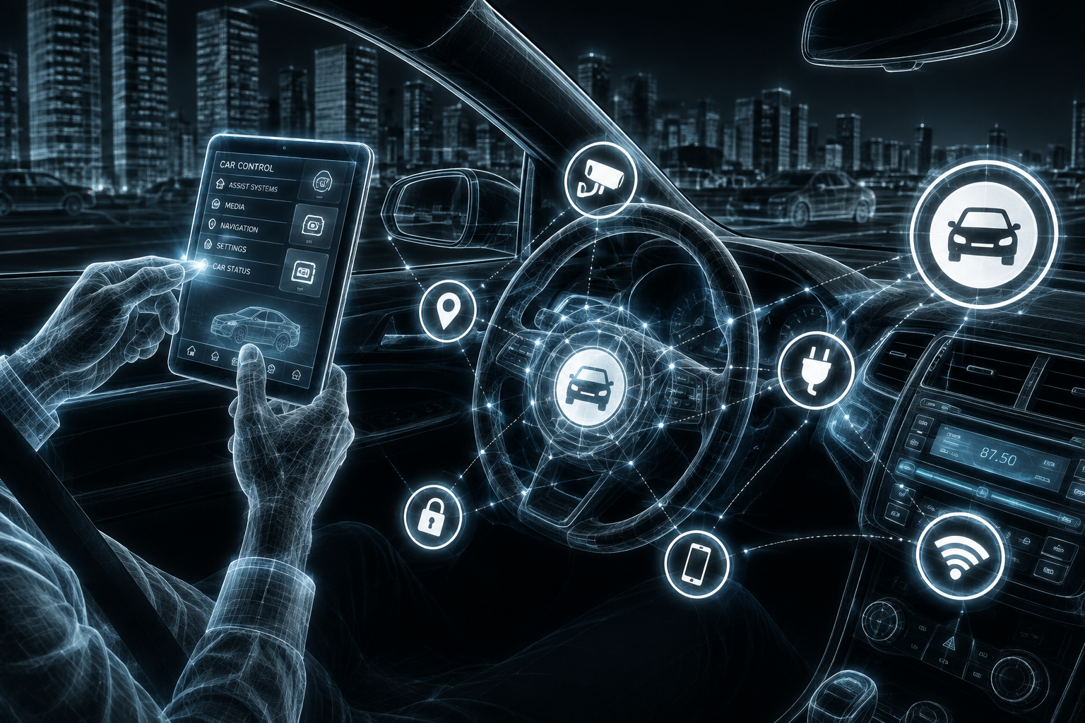 Connected systems and data nodes over a car dashboard